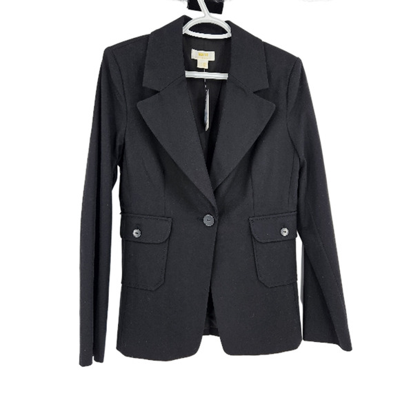 Anthropologie Maeve Blazer Jacket Black One Button Notch Collar Career NWT Sz 6 - Picture 1 of 6